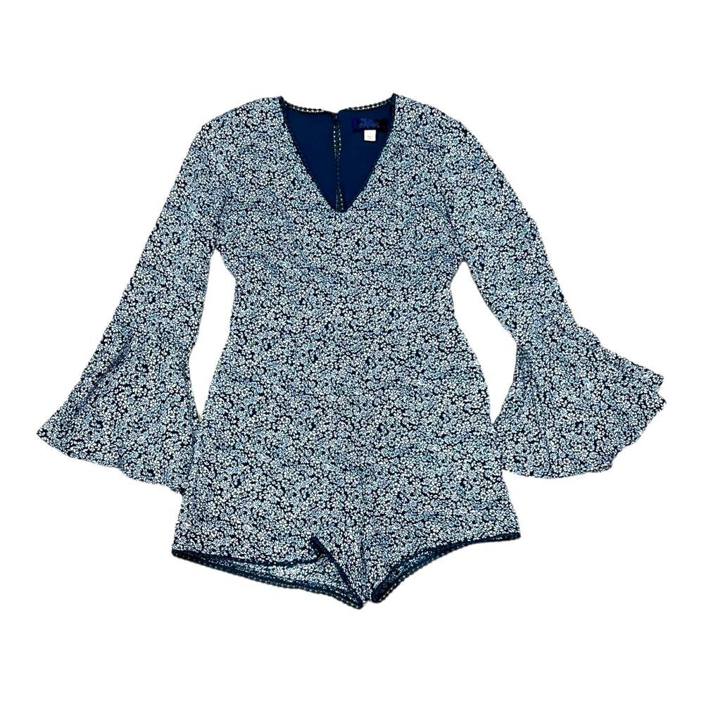 Blue Rain Teal Floral Poet Long Sleeve Romper S